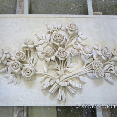 Rose backsplash - Carved in Portuguese limestone.
